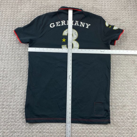 Puma Soccer Germany Polo Shirt Men Large L Black Green White Stripe Casual Sport - Picture 14 of 16